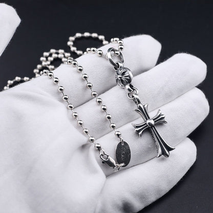 Chrome Hearts classic diamond round bead cross necklace