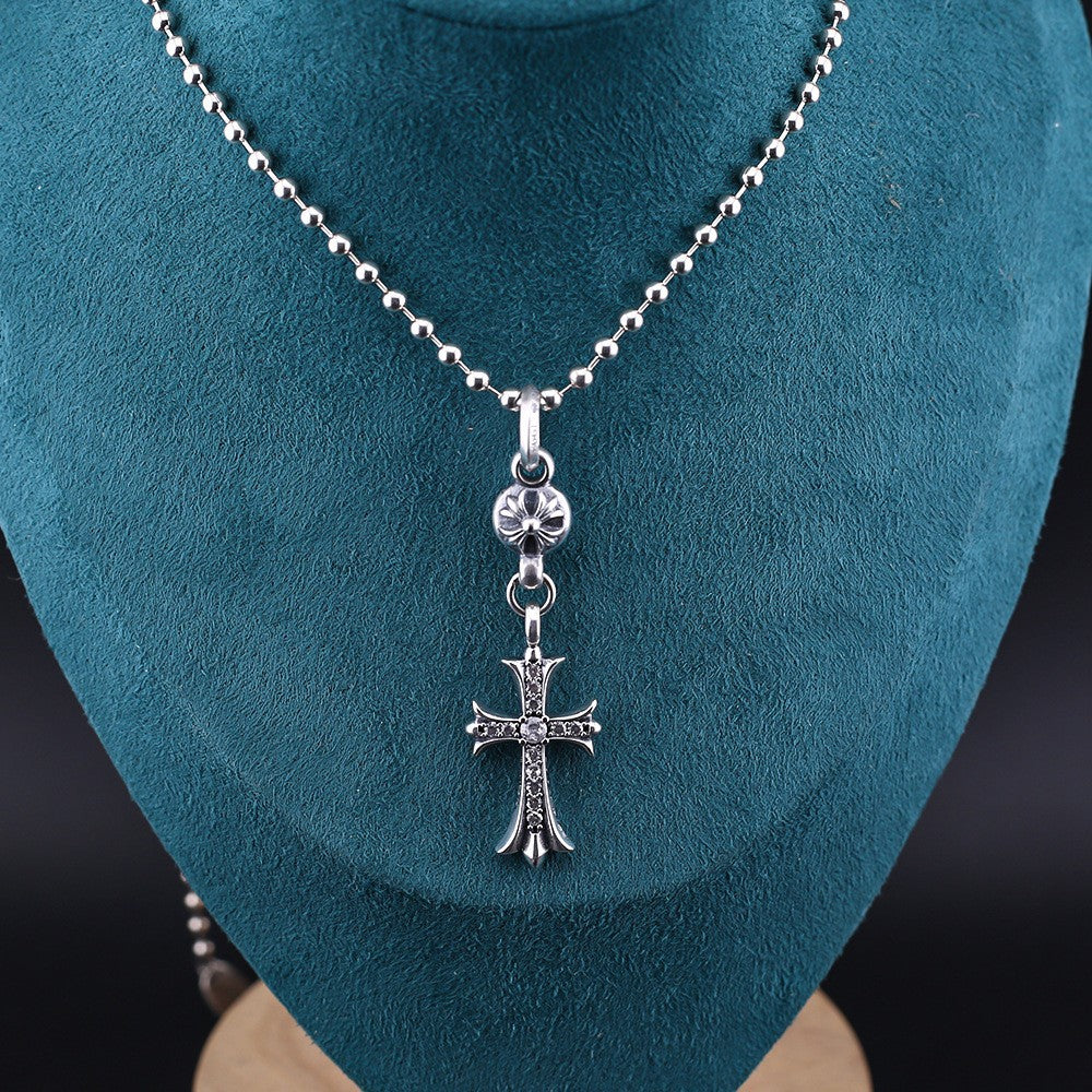 Chrome Hearts classic diamond round bead cross necklace