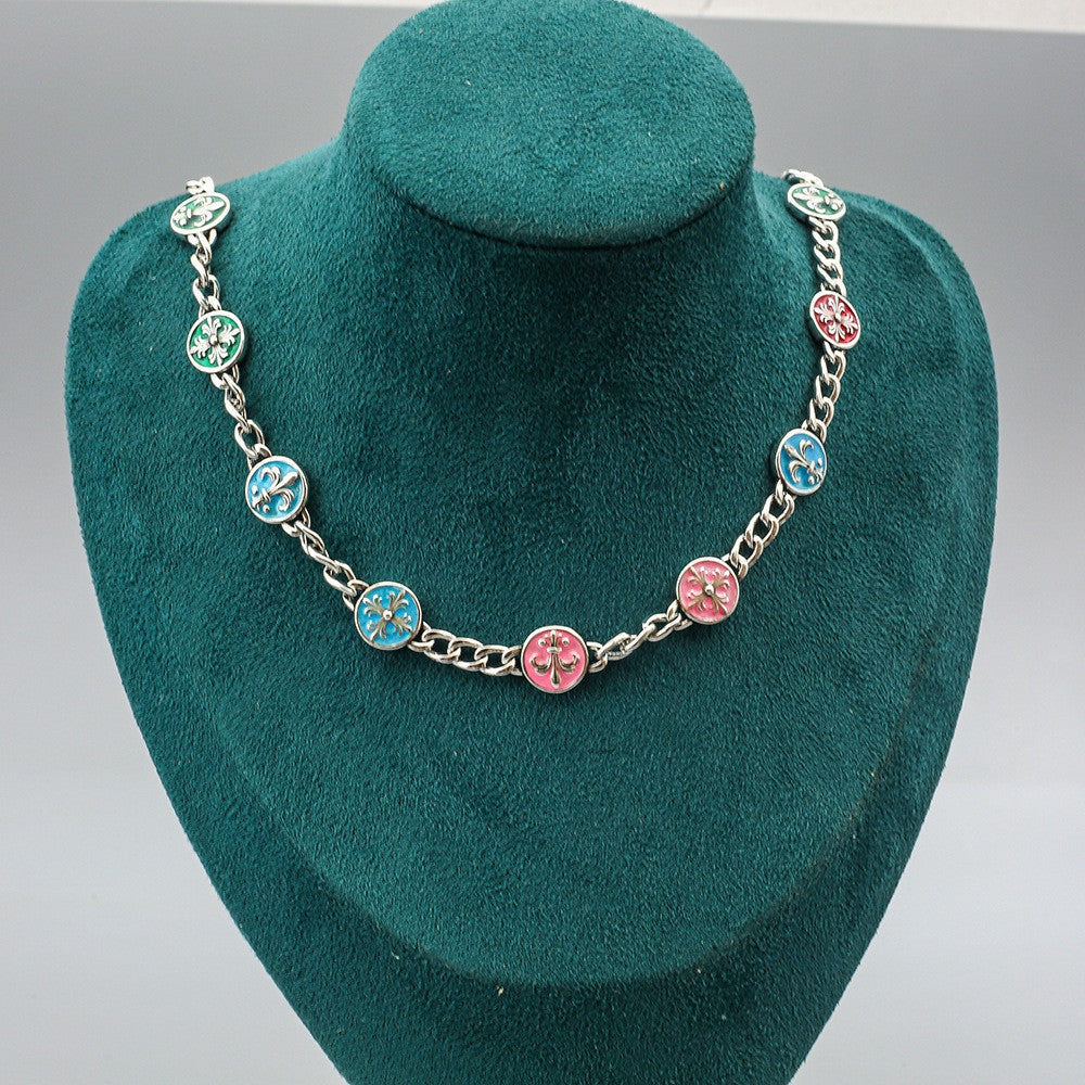 Chrome Hearts anchor cross flower pattern enamel drip necklace