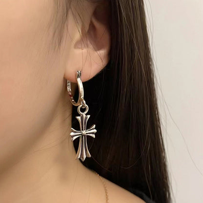 Chrome Hearts diamond cross punk earrings