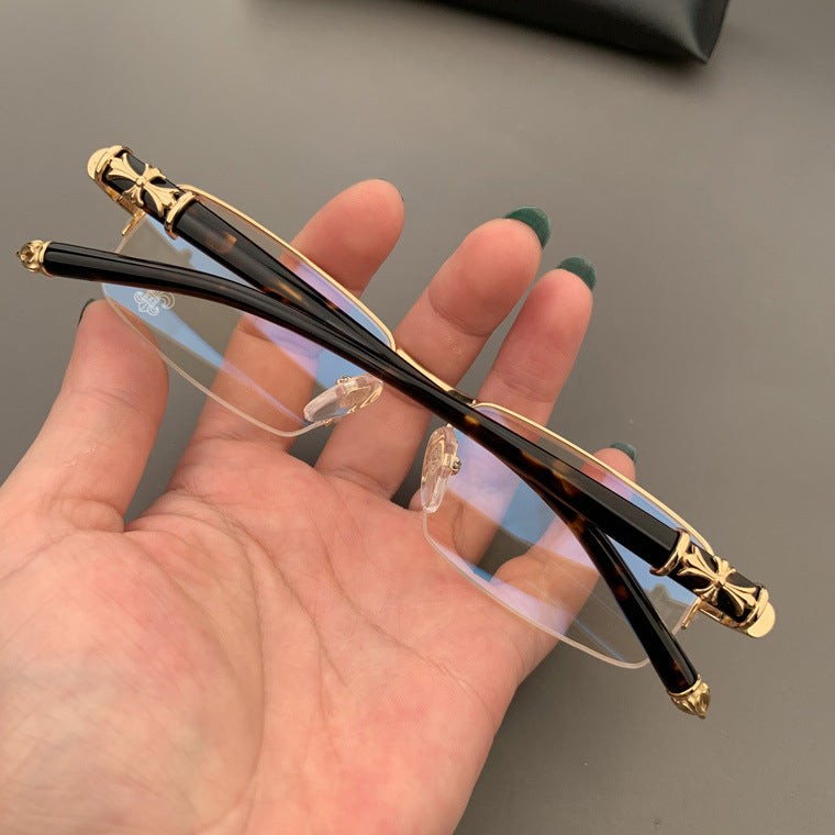 CHH Chrome Hearts Glasses Half Frame Square Glasses Frame Literary Retro Business