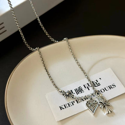 Chrome Hearts Cross Crown Love Heart Double Pendant