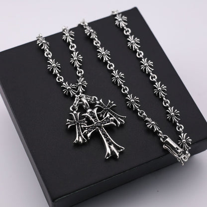 Chrome Hearts punk style diamond three cross pendant