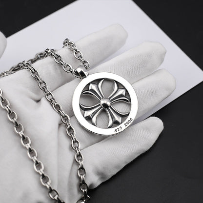 Chrome Hearts hoop cross flower diamond-studded pendant