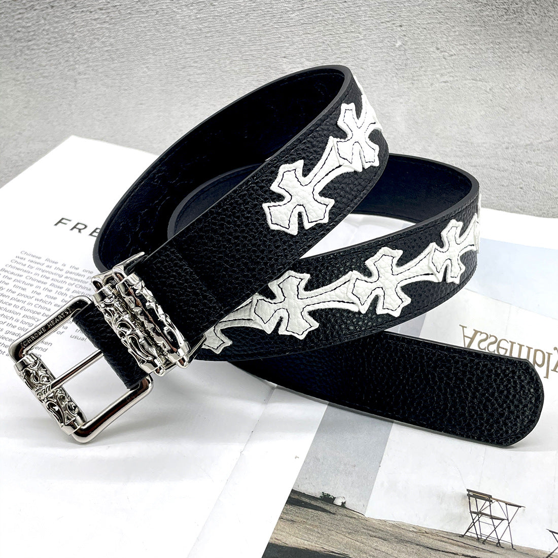 Chh Chrome Heart Belt Colored Cross Flower Lychee Pattern