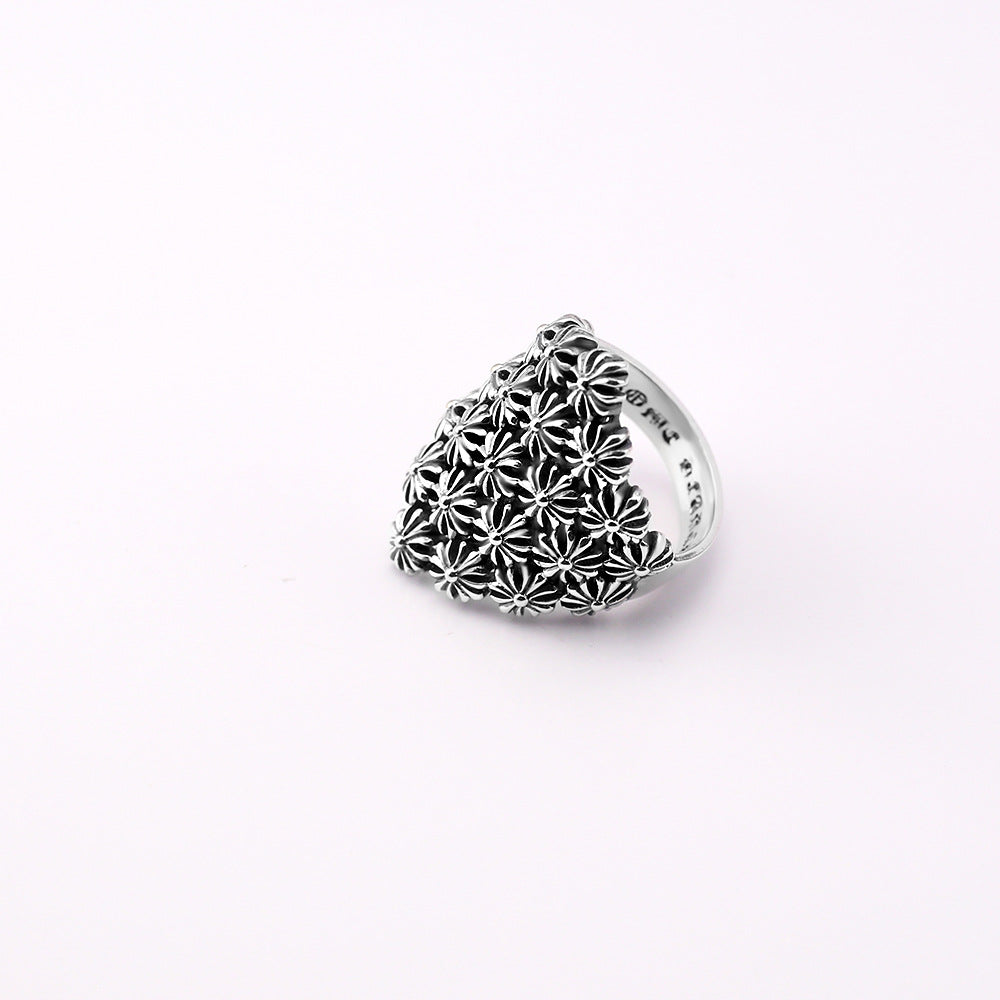 chrome hearts retro Thai silver hollow cross ring