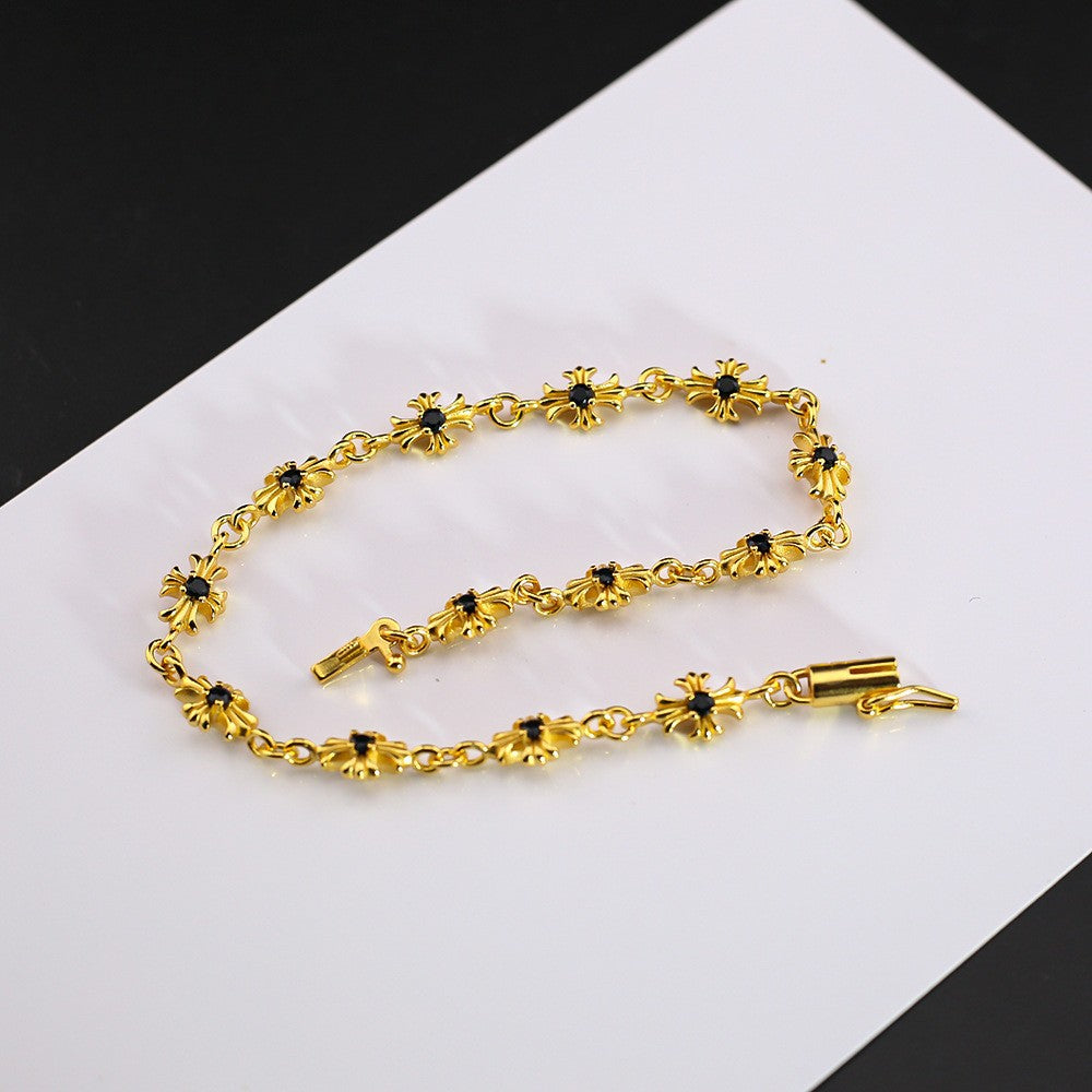 Chrome Hearts cross diamond 24k gold plated bracelet