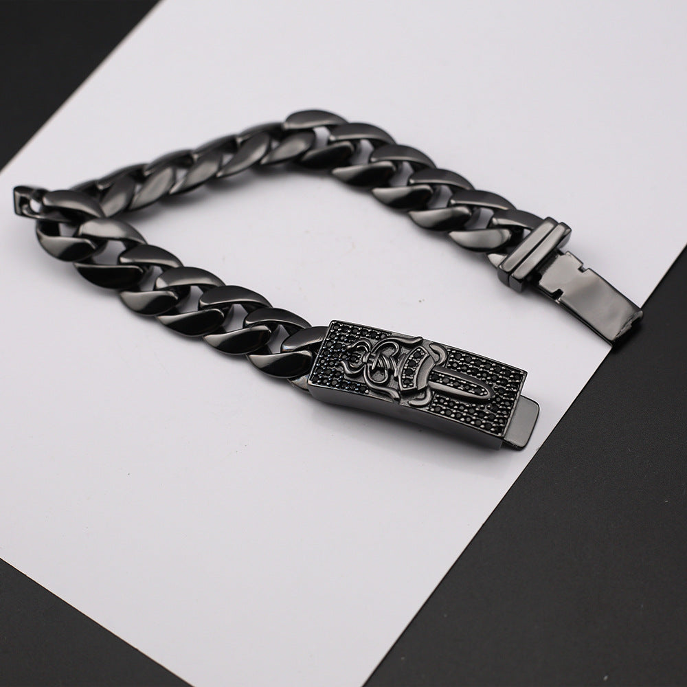 Chrome Hearts black full diamond holy Dagger ID Bracelet