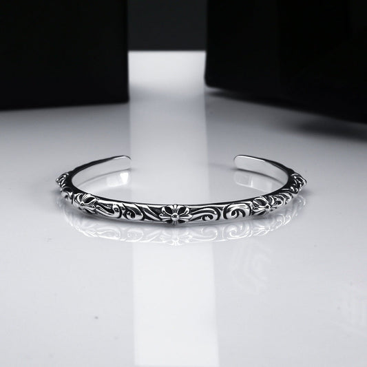 Chrome Hearts scroll vine flower cross open bracelet Bangle