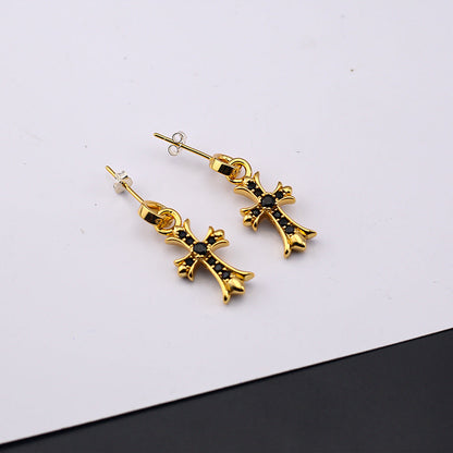 Chrome Hearts 24k gold cross diamond earrings