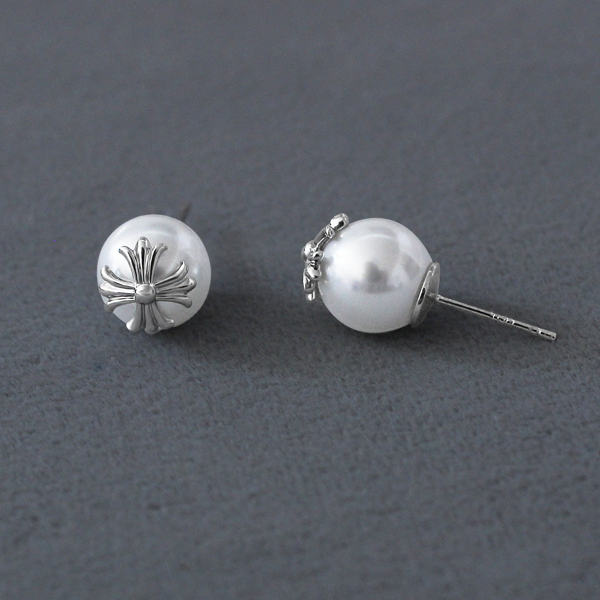 Chrome Hearts cross pearl earrings