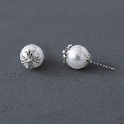 Chrome Hearts cross pearl earrings