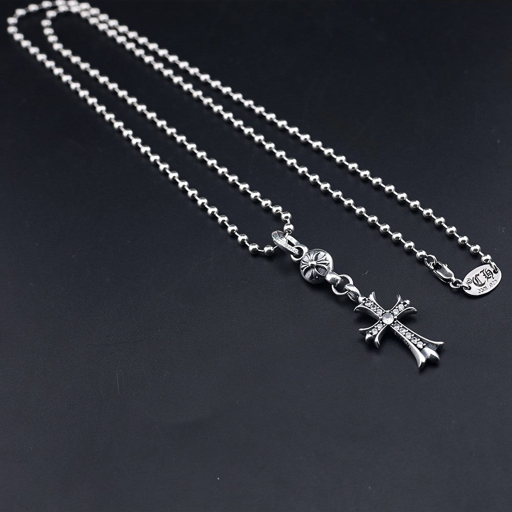 Chrome Hearts classic diamond round bead cross necklace