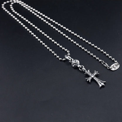 Chrome Hearts classic diamond round bead cross necklace