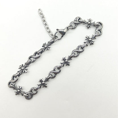 Chrome Hearts 925 Silver Tiny E CH Cross Bracelet