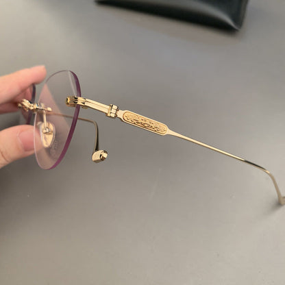 CHH Chrome Hearts Glasses Frameless Perforated Round Vintage Myopia Glasses Frame