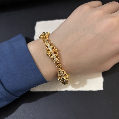 Chrome Hearts 22K gold diamond Crusader flower bracelet