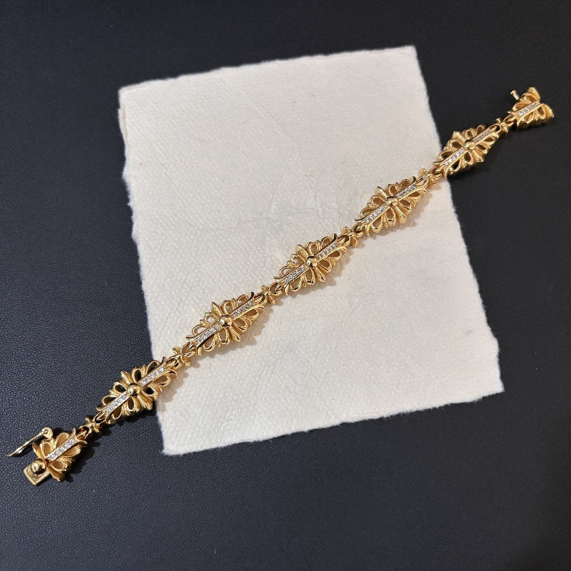 Chrome Hearts 22K gold diamond Crusader flower bracelet