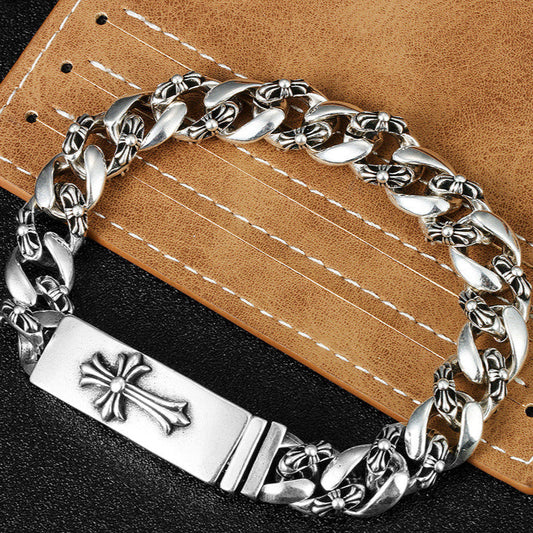 Chrome Hearts 925 Sterling silver Cross Motif Curb Chain Bracelet