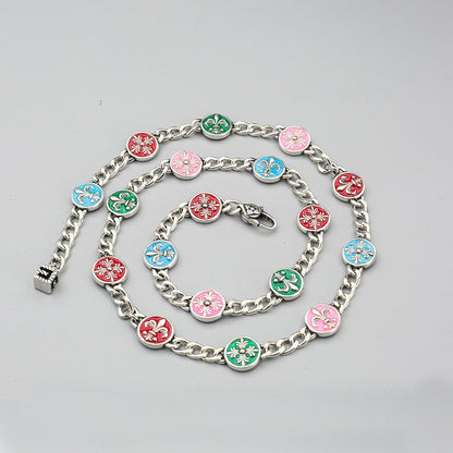 Chrome Hearts anchor cross flower pattern enamel drip necklace