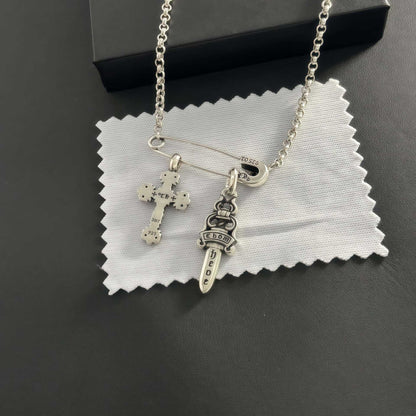 Chrome Hearts vintage flame cross brooch necklace