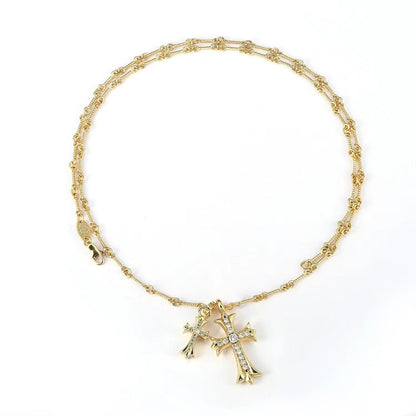 Chrome Hearts double cross diamond Bamboo Necklace