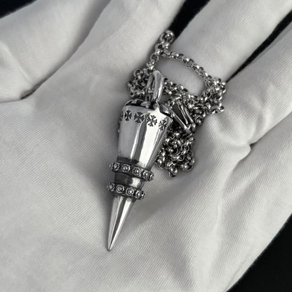 Chrome Hearts distressed cross rivet bullet pendant