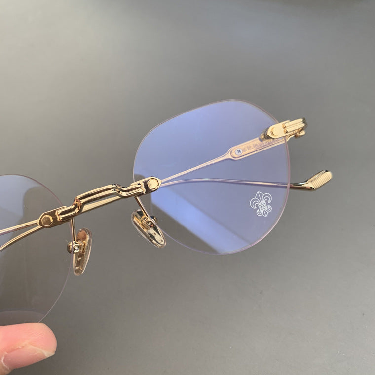 CHH Chrome Hearts Glasses Frameless Perforated Round Vintage Myopia Glasses Frame