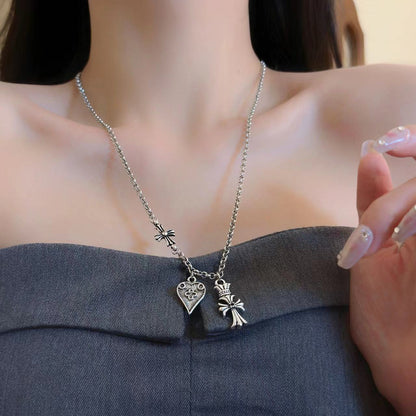 Chrome Hearts Cross Crown Love Heart Double Pendant