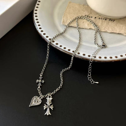 Chrome Hearts Cross Crown Love Heart Double Pendant