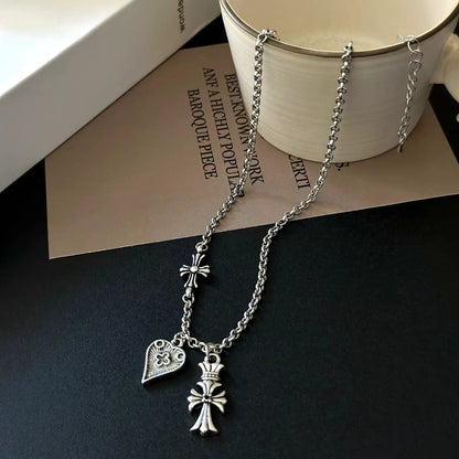 Chrome Hearts Cross Crown Love Heart Double Pendant