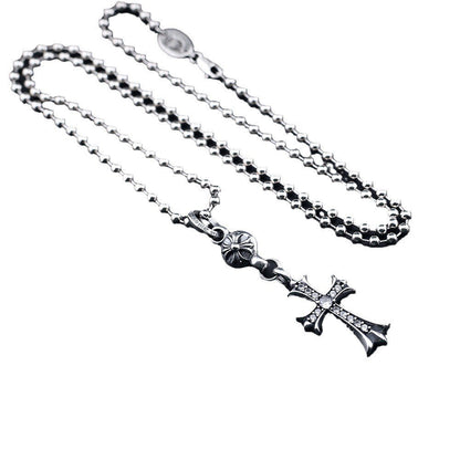 Chrome Hearts classic diamond round bead cross necklace