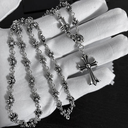 Chrome Hearts large and small cross inlaid with white diamond necklace