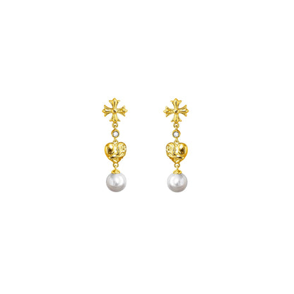 Chrome Hearts cross pearl earrings