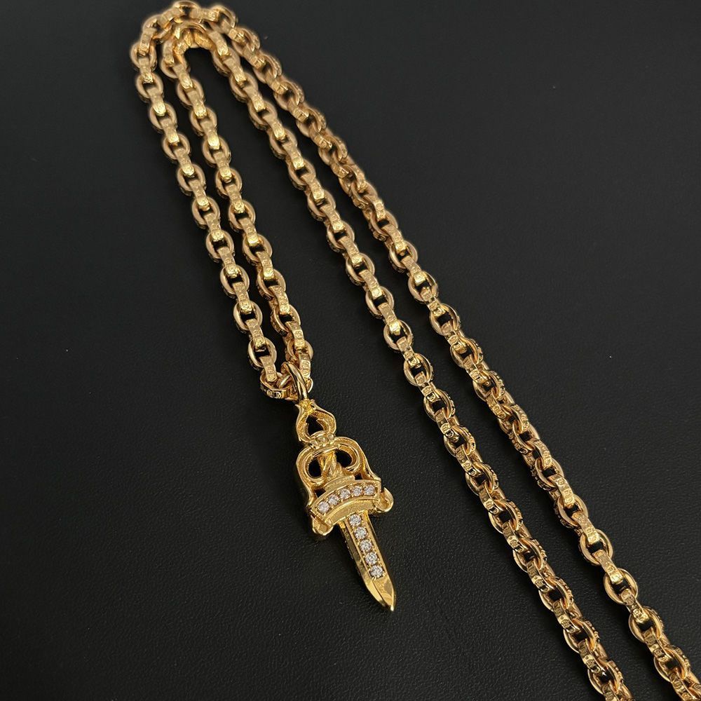 Chrome Hearts Dagger Necklace luxury high-end gold diamond sword pendant