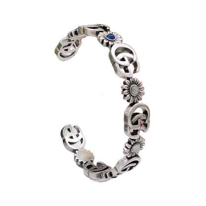 Double Gucci Flowers Open Cuff Bracelet