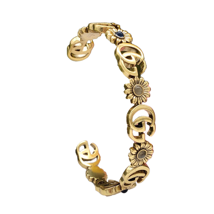 18K Double Gucci Flowers Open Cuff Bracelet