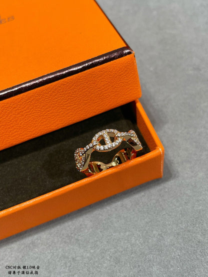18K Chaine D'Ancre Enchainee Diamond Hermes Ring