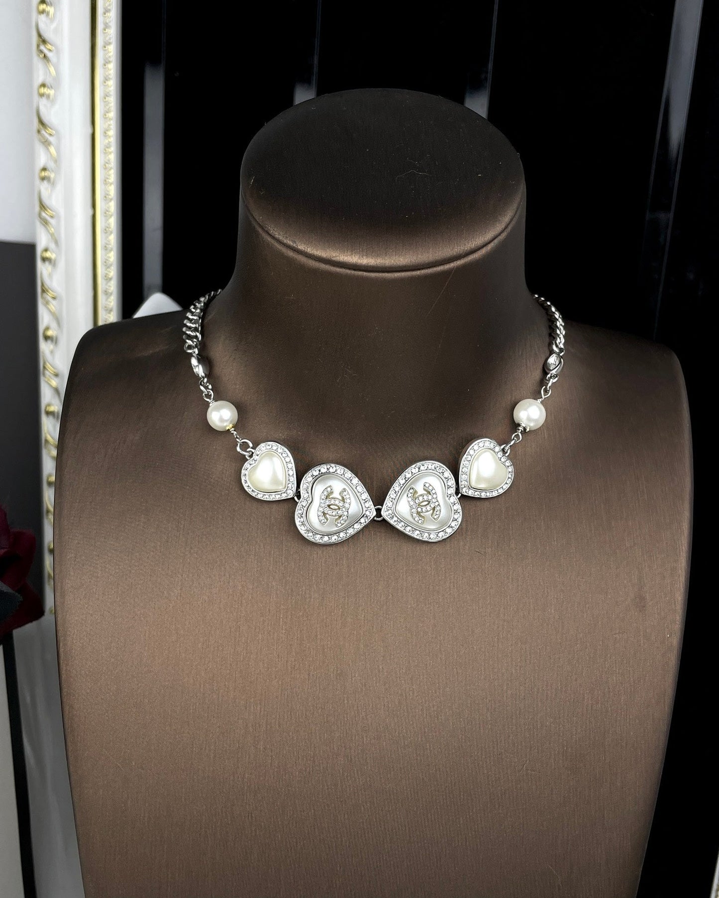 18K  Chanel Heart Crystals Necklace