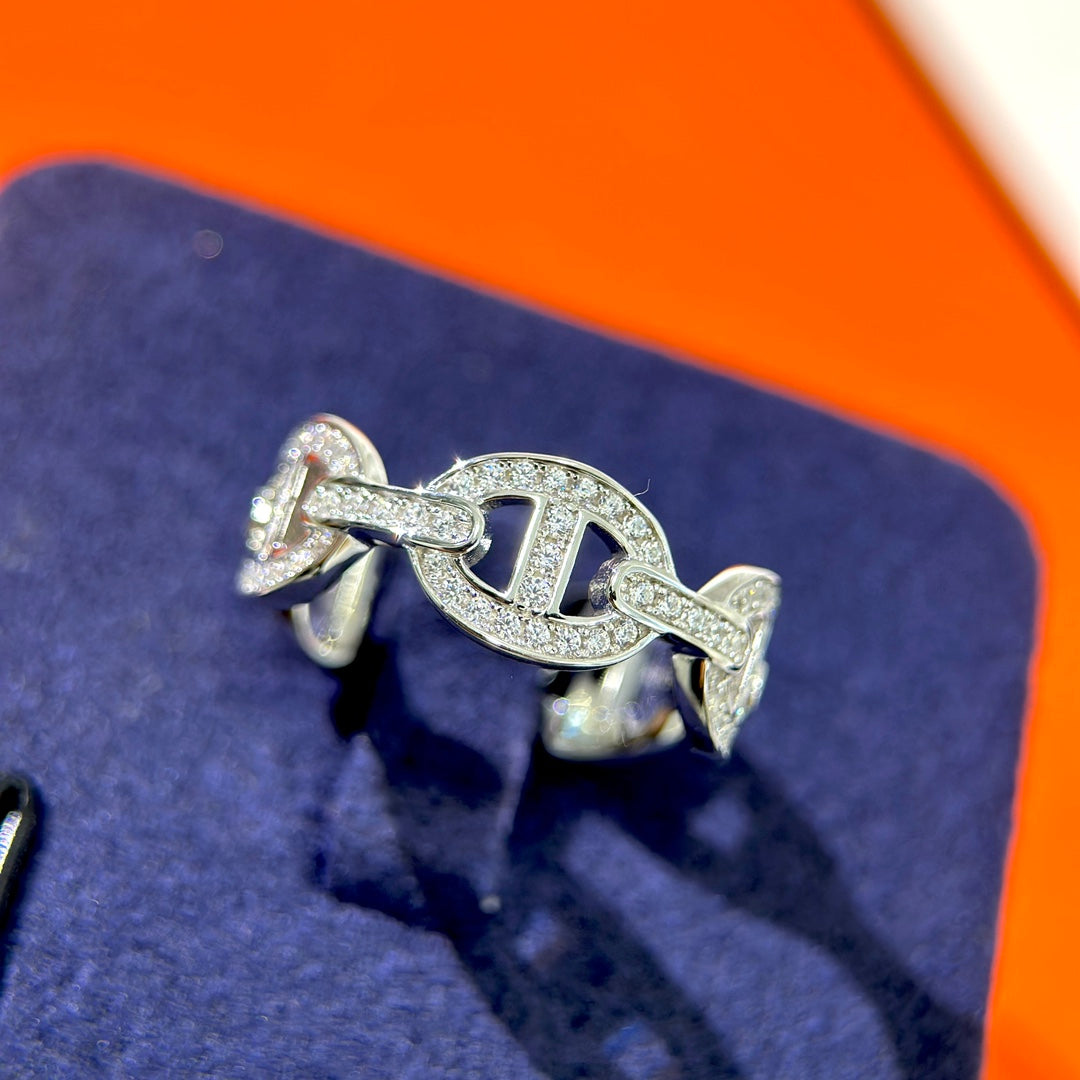 18K Chaine d'Ancre Enchainee Diamond Hermes Ring