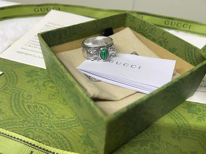 Double Gucci Feline Garden Green Ring