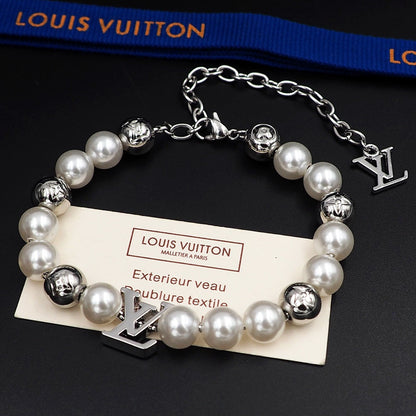 18K Louis Vuitton Monogram White Pearls Bracelet