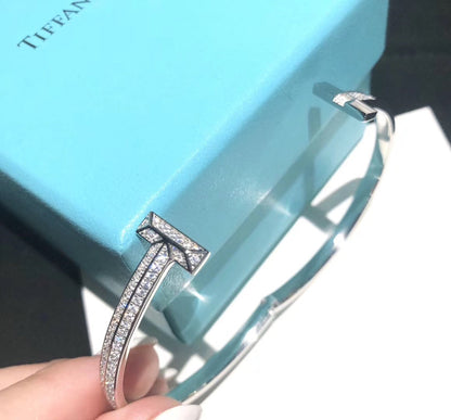 18K T1 Wide Diamond Hinged Bangle Bracelet