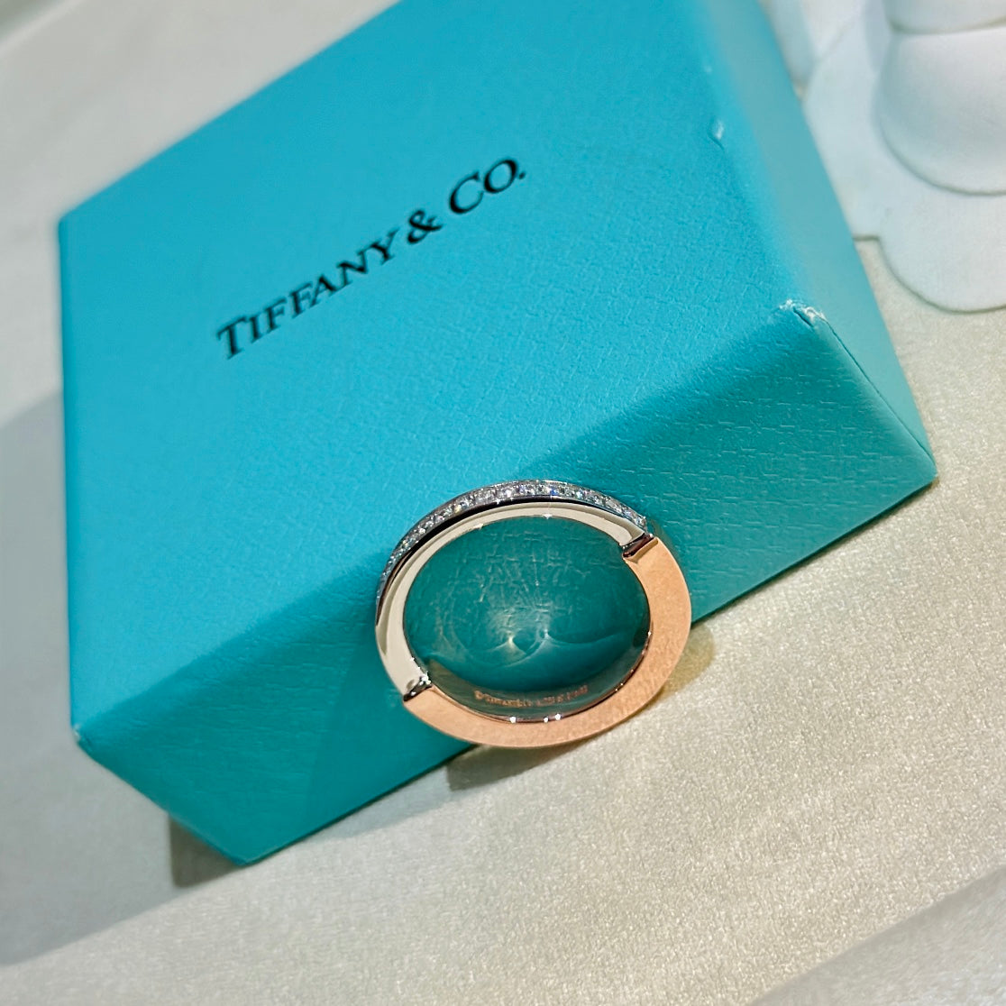 18K Tiffany Lock Diamond Rose Gold Ring