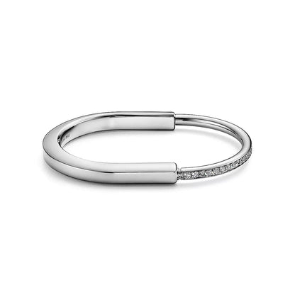 18K Tiffany Lock Bangle Half Pave Diamonds Bracelet